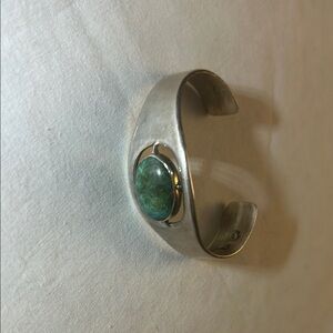 Silver Cuff Bracelet with Green Stone